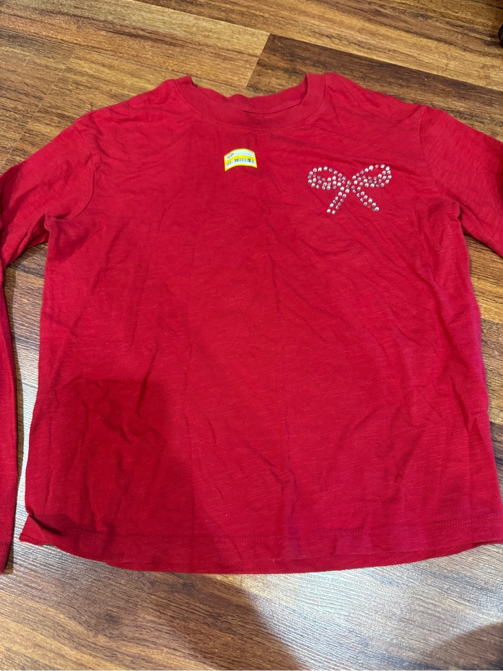 Girls' Red Long-Sleeve Top with Rhinestone Bow Size XL Used Great Condition